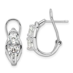 Sterling Silver Rhodium-plated Polished CZ Omega Back J-Hoop Earrings